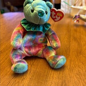 Ty Colorful Bear Plush with Green Collar